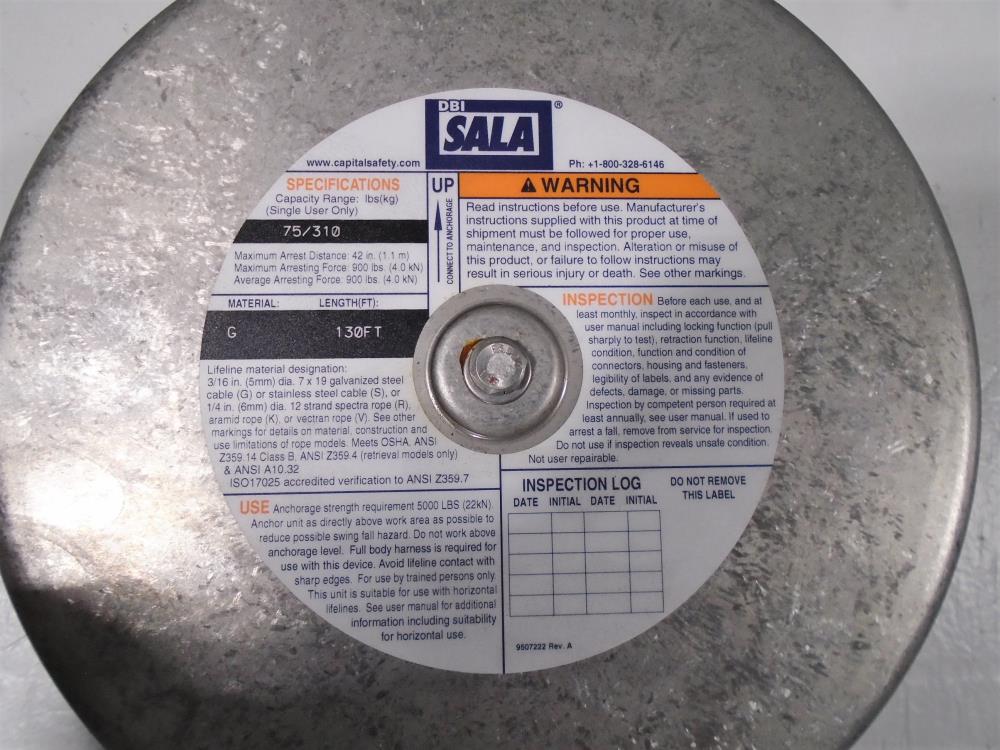 DBI SALA Sealed Self Retracting 130 Ft. Lifeline, Model 3403600